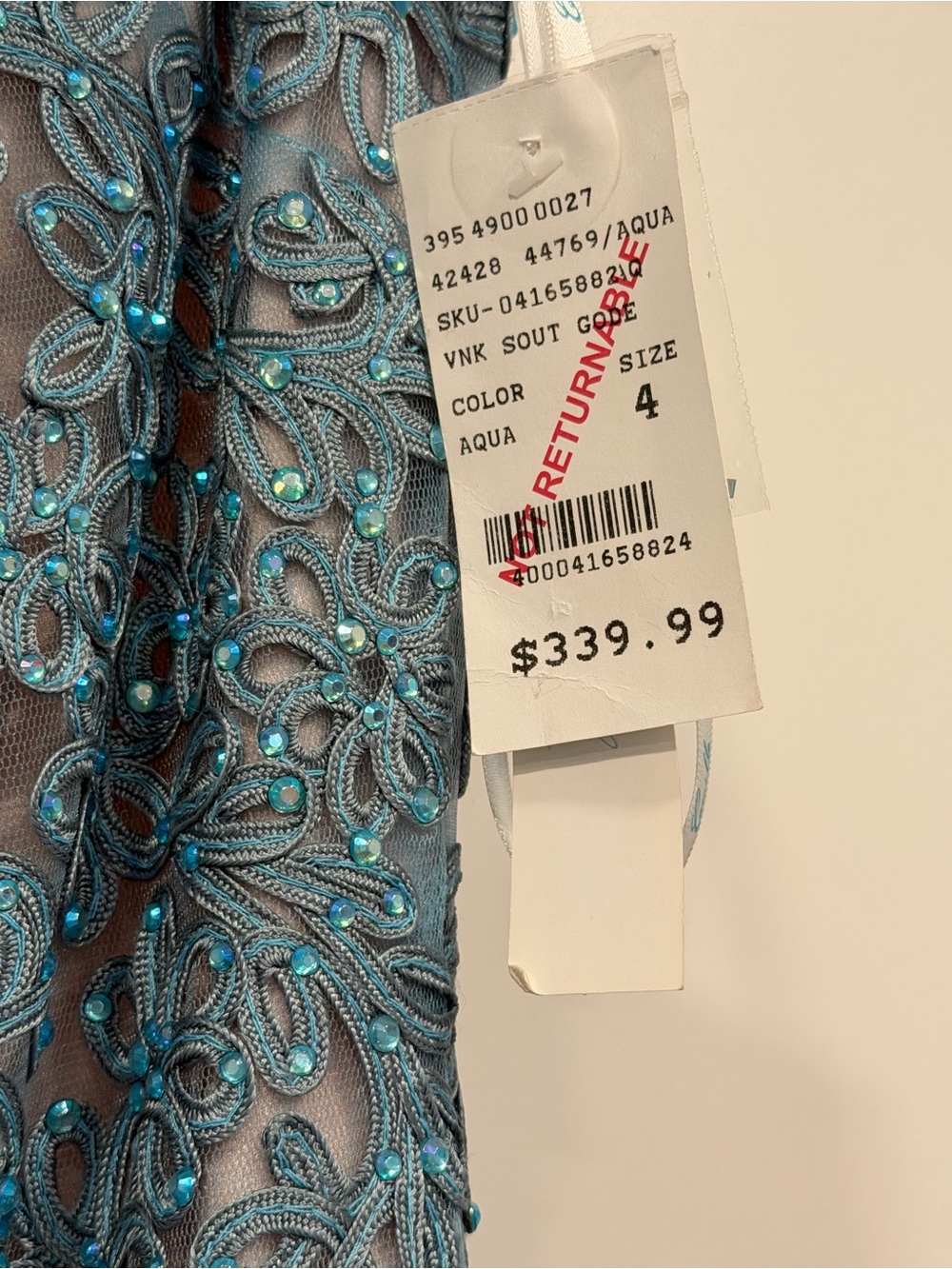 Aqua Beaded Teal Mermaid Dress - Picture 4 of 6